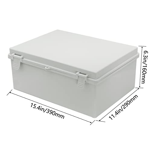 Zulkit Junction Box ABS Plastic Waterproof IP65 Electrical Boxes Hinged Shell Outdoor Universal Project Enclosure with Mounting Plate and Wall Brackets Grey (390x290x160 mm) - size: 15.4" x 11.4" x 6.3"