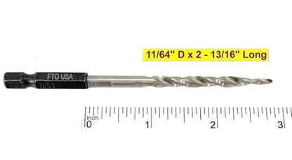 FTG USA 3 Pc #8 (11/64") Countersink Drill Bit Set with Tapered Drill Bits - size: #8, style: Same Sort 3 Pc