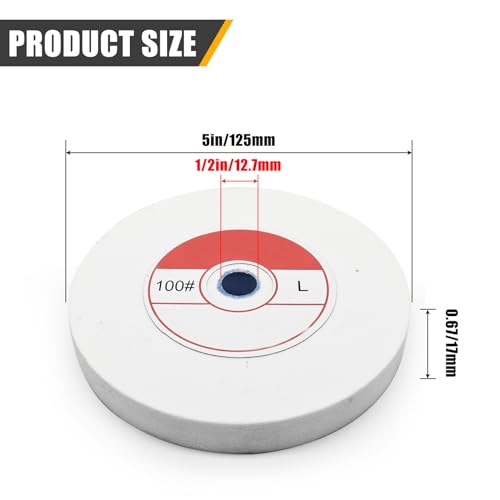 1 Piece Benchtop Grinding Wheel, 5 Inches, Suitable for Grinding Alloy Steel, Hardened Steel, High Carbon Steel and Other Metals. 100 Grit, 1/2" Mandrel Hole, 0.67" Thickness (White Corundum)