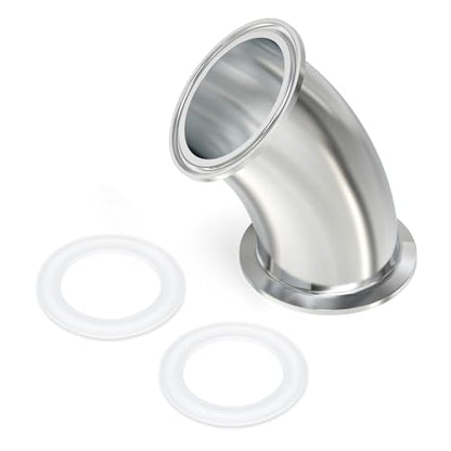 TAISHER 1PCS 304 Stainless Steel 1" Tube OD 45 Degree Elbow Sanitary Pipe Fittings 1.5" Tri Clamp 50.5MM Ferrule Flange with 2PCS Silicone Gaskets - size: 1" Tube OD (1.5" Tri Clamp)