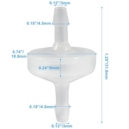 10 Pack 1/8 Inch (3MM) Plastic Check Valve, White - size: 3mm