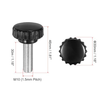 uxcell 4pcs Knurled Clamping Knobs M10 x 30mm Metric Zinc Plated Carbon Steel Male Thread Thumb Screw on Type 30mm Plastic Round Head Threaded Hand Bolt Stud Knobs Black - size: M10 x 30mm x 30mm