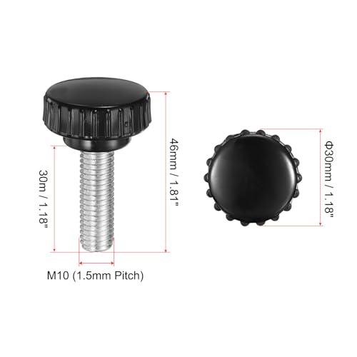 uxcell 4pcs Knurled Clamping Knobs M10 x 30mm Metric Zinc Plated Carbon Steel Male Thread Thumb Screw on Type 30mm Plastic Round Head Threaded Hand Bolt Stud Knobs Black - size: M10 x 30mm x 30mm