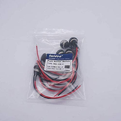 Twidec/10Pcs 12mm Momentary Push Button Switch 1/2" Mounting Hole On Off Mini Round Waterproof 5 Color with Pre-soldered Wires PBS-33B-5C-X-2 - color: multicoloured-12mm, size: Momentary