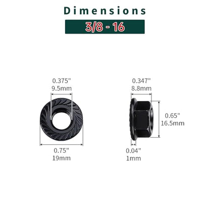 3/8-16 Black Flange Nuts (25 pcs), 304 Stainless Steel 18/8, Black Oxide Coated, Serrated Flange Hex Nuts, Fayeploo - color: Black, size: 3/8"-16