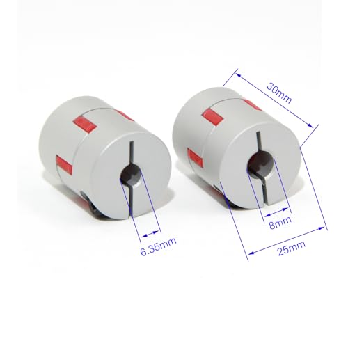 6.35mm to 8mm Bore Aluminium Plum Flexible Shaft Coupling Servo Stepper Motor Jaw D25xL30 Connector Flexible Shaft Couplers for 3D Printer/CNC Machine/DIY Encoder, 2pcs/Pack(6.35mmx8mm) - size: 6.35mmx8mm