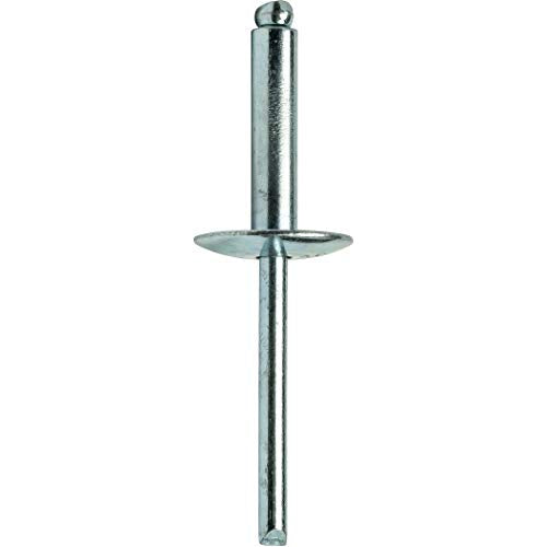 Fastenere Large Flange Pop Rivets - 3/16" x 5/8" (50 pcs) Heavy Duty, Open End, Steel Zinc, Corrosion-Resistant, High Tensile & Shear Strength, 6-10 Gap .501" - .625"