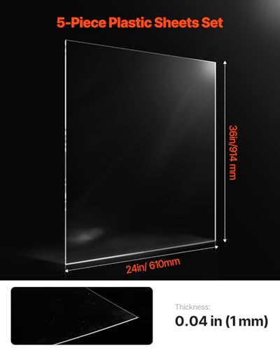 VEVOR PET/Plexiglass Sheets, 5-Pack Plastic Sheet, 24 x 36 Inch 0.04 Inch Thick Transparent Clear Flexible Plastic Panels for Craft, Replacement Picture Frame Glass, DIY Display Project, Easy to Cut - size: 24 x 36 Inch