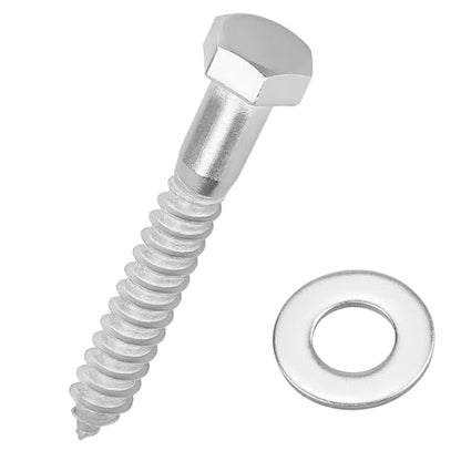 1/4 x 3 Hex Head Lag Screws Bolts with Flat Washers (10 Sets), 304 Stainless Steel 18/8, Partial Thread, Deck Screws, Heavy Duty Hex Head Wood Lag Screws, Fayeploo - size: 1/4 x 3"