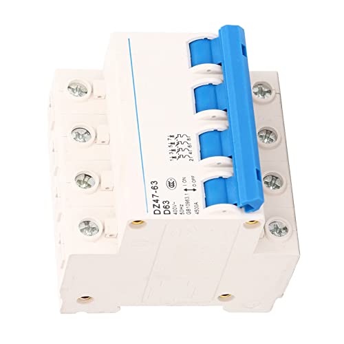 4P Miniature Circuit Breaker, Nylon PA66 Shell Circuit Protection Switch Modular Design Flame Retardant DIN Rail Mount for Lighting System Pushbutton Switches
