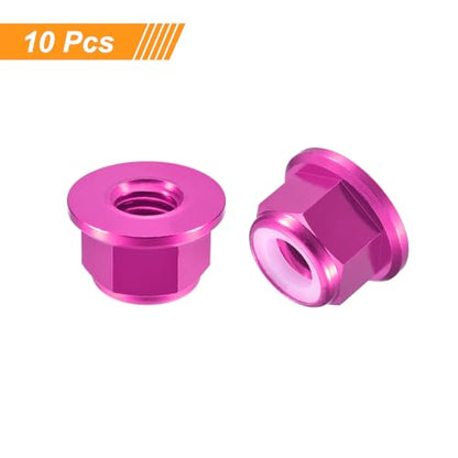 uxcell Nylon Insert Hex Lock Nuts, 10pcs - M8 x 1.25mm Aluminum Alloy Self-Locking Nut, Anodizing Flange Lock Nut for Fasteners(Pink) - size: M8 x 1.25mm