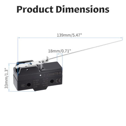 2 Pcs Z-15HW78-B Micro Limit Switch, 5A 250VAC Micro Switch, SPDT - color: Z-15HW78-B