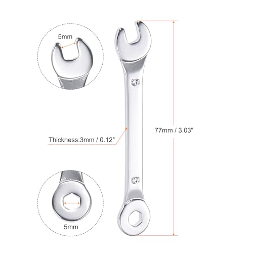 uxcell Thin Combination Wrench with Offset 6-Point End and Angled Open End, Metric Mirror-Chrome Plated High Carbon Steel, for Household Repairs, 5mm - size: 5mm