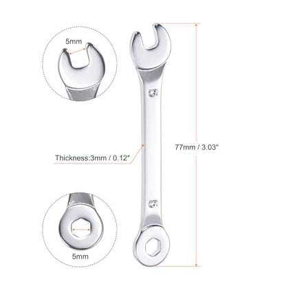 uxcell Thin Combination Wrench with Offset 6-Point End and Angled Open End, Metric Mirror-Chrome Plated High Carbon Steel, for Household Repairs, 5mm - size: 5mm