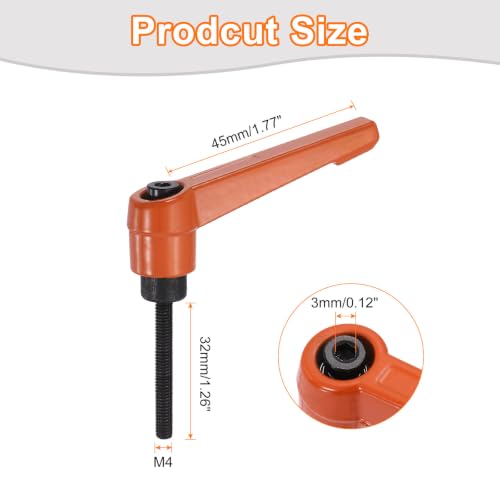uxcell Clamping Lever Handles for Lathe, M4x32mm Male Thread Orange - size: M4x32mm