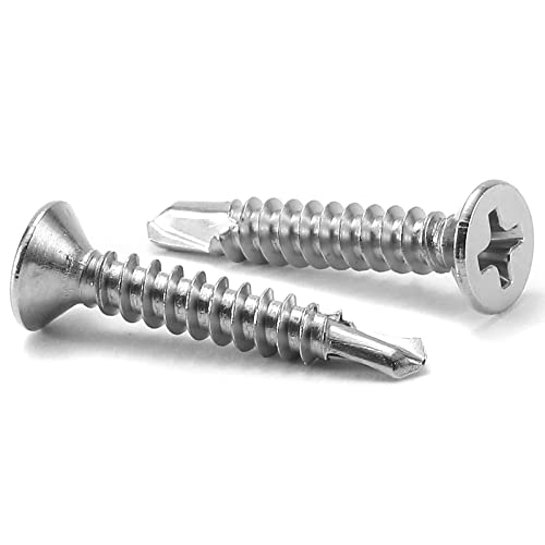 #8 x 1 Sheet Metal Screws 100Pcs 410 Stainless Steel Flat Head Tek Screws Fast Self Tapping Screws by SG TZH - size: #8 x 1"