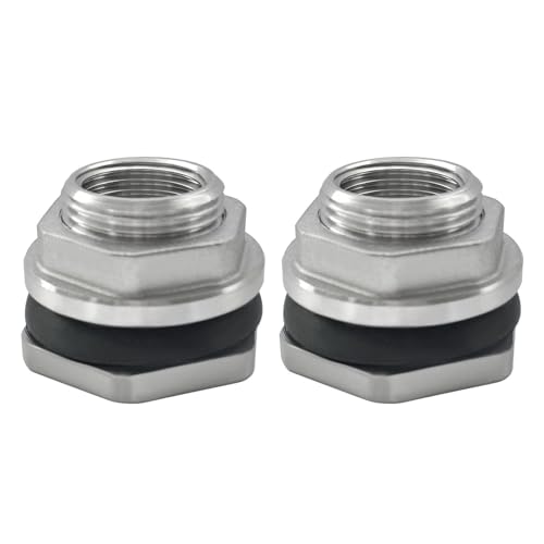 304 Stainless Steel Bulkhead Water Tank Fitting 3/4" Female Thread Compression Bulkhead Connector Thru-bulk Adapter with Gaskets for Bathtub and Sink (Pack of 2) - size: 3/4 Inch