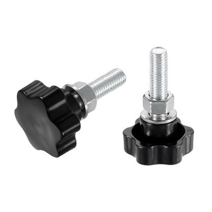 uxcell 2pcs Star Clamping Knobs with Nuts Washers, M12 x 45mm Metric Zinc Plated Carbon Steel Male Thread 48mm 6-Star Plastic Head, Threaded Stud Hand Knobs Handles Thumb Screws, Black - size: M12 x 45mm