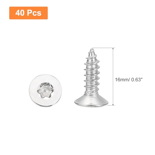 uxcell 40Pcs Flat Head Torx Screws, M5 x 16mm 304 Stainless Steel Countersunk Self Tapping Anti-Theft Wood Screws Tamper Resistant Screws Fit T25 Bit for Wood, Fence, Decking (Silver) - size: M5 x 16mm