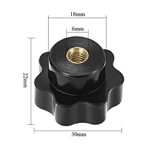 5pcs M6 X 32 mm Female Threaded 7 Lobes Through Hole Set-Up Knob Grip Black