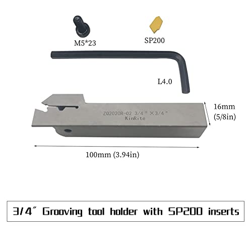 3/4in Lathe Parting Tool Holder with GTN- SP200 Grooving Inserts for Steel - color: 3/4" ZQ2020R02 Holder + SP200