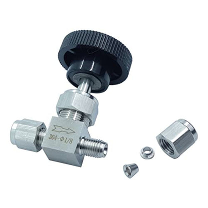 Stainless Steel 304 Instrument Gas Needle Valve 1/8 Tube OD Double Ferrule Compression Fitting 1000 Psi SS304 1/8inch OD - size: SS304 1/8" OD