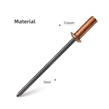 50Pcs Closed End Blind Rivets, 1/8" x1/4" (3.2x6.5mm) - color: Copper Steel, size: 1/8"x1/4"(3.2x6.5mm)