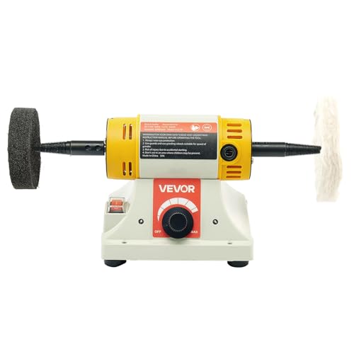 VEVOR Bench Buffer Polisher, 1/2HP Polishing Buffing Machine, 0 to 8000RPM Benchtop Polisher Grinder with 4" Cloth Wheel, 3" Grinding Wheel & 3" Fiber Wheel for Metal, Jewelry, Wood and Plastic - style: 1/2HP-4inch-Stylobate