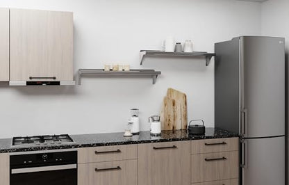 AmGood 8 in. x 36 in. Stainless Steel Wall Shelf with Backsplash - Holds 175 lbs - NSF 18-Gauge, Bullnose Edge | Shelf Over Stove, Coffee Station & Laundry - size: 8 in. x 36 in.