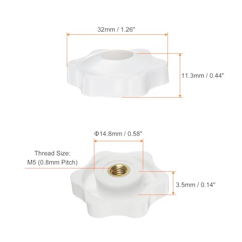 HARFINGTON 10pcs Star Knobs M5 Female Thread 32mm Head Plastic Through Hole Brass Screw-in Clamping Handles Threaded Hand Knobs, White - color: White, size: M5 x 32mm