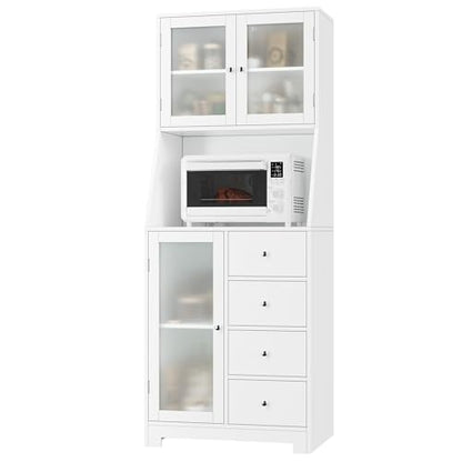 BOTLOG 64'' Kitchen Pantry Storage Cabinet, Tall Kitchen Storage Cabinet with Microwave Stand, Hutch Cabinet with Adjustable Shelves, for Dining Room (White) - color: White