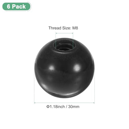 M METERXITY 6-Pack Threaded Ball Knobs, M8 Female Thread 30mm Dia. Thermoset Ball Knob for Lathe/Machine/Lawn Mowers, Round Phenolic Steel Insert Lever Handle [Black] - color: Black, size: M8x30mm