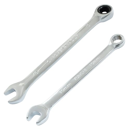 10mm Ratcheting Wrench 2 Pcs 72-Tooth 12-Point Chrome Plated - size: 0.39 Inch