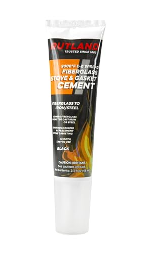 Rutland EZ Spread Stove Gasket Cement, High Temp 2000F Fiberglass Gasket Adhesive, USA-Made Wood Stove Repair Sealant for Fireplace, Wood & Pellet Stove Door Gaskets, Black, 2.3 oz