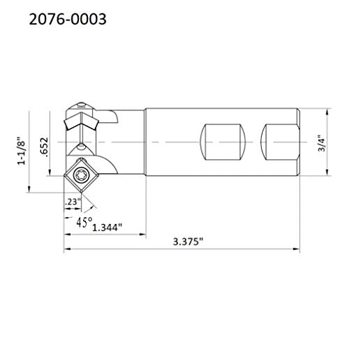 HHIP 2076-0003 45 Degree Carbide 1-1/8" X 3/4 Shank 2-Insert Indexable Chamering End Mill - size: 1-1/4"