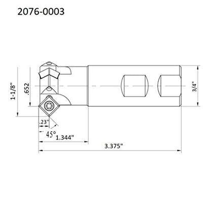 HHIP 2076-0003 45 Degree Carbide 1-1/8" X 3/4 Shank 2-Insert Indexable Chamering End Mill - size: 1-1/4"