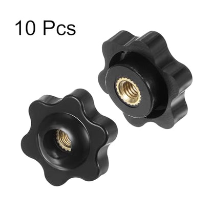 HARFINGTON 10pcs Star Knobs M5 Female Thread 25mm Head Plastic Through Hole Brass Screw-in Clamping Handles Threaded Hand Knobs, Black - color: Black, size: M5 x 25mm