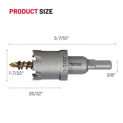 BLACK CANYON 1-7/32" Carbide Hole Saw, Doubling as Hole Saw & Drill bit with 3-Flat Shank and YG10X Carbide Cutter Head. Ideal for Stainless Steel, Aluminum, Carbon Steel - size: 1-7/32 inch