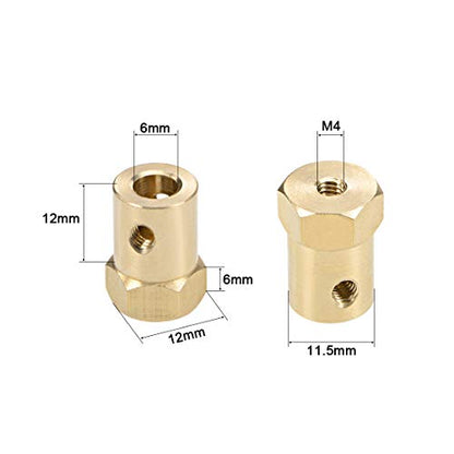 uxcell Hex Coupler 6mm Bore Motor Hex Brass Shaft Coupling Connector for Car Wheels Tires Shaft Motor 2pcs - size: 6mm