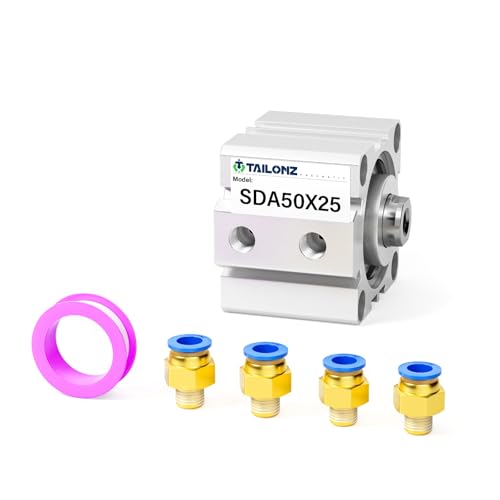 TAILONZ PNEUMATIC 50mm Bore 25mm Stroke Pneumatic Small Thin Cylinder Aluminum Pneumatic Air Cylinder SDA50-25 - size: Bore:50mm Stroke:25MM