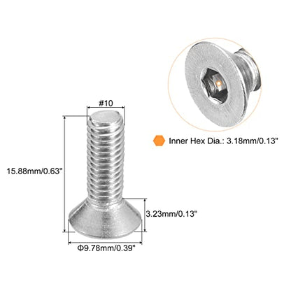 uxcell #10-32x5/8 Flat Countersunk Head Socket Cap Screws, 50Pcs 304 Stainless Steel Hex Socket Flat Head Screws, Full Thread, Countersunk Bolts - size: #10-32x5/8"
