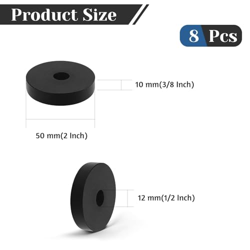 8 PCS Multi Purpose Rubber Spacer, 2" OD x 1/2" ID x 3/8" Thickness - size: 2" OD x 1/2" ID x 3/8" Thickness
