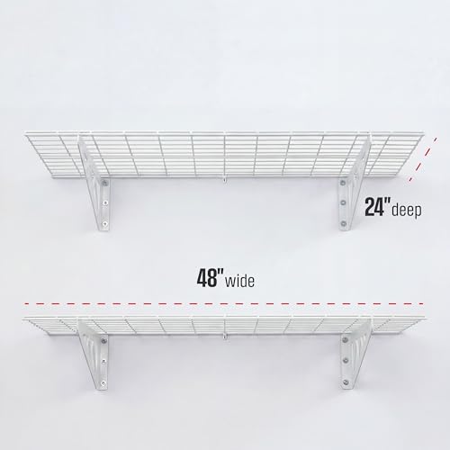 SafeRacks Steel Garage Wall Shelves 2-Pk w/Hooks, 500lb, White (24x48) - color: White, size: 24"x48" (2-Pack)