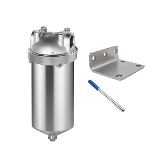 NSF/ANSI 42 Stainless Steel Whole House Water Filter Housing, 5" x 2.5" Sediment Water Filter System for Heavy Duty, Well & City Water, 1" NPT Port, Drain Valve Style C(Square Head) - size: 5" C Housing-1NPT