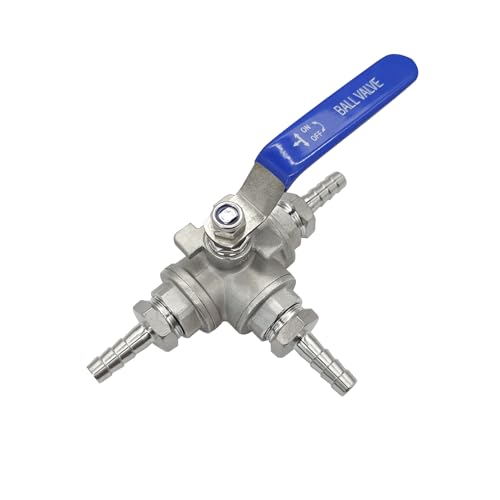 Beduan 3 Way Shut Off Ball Valve with 1/8 Hose Barb 304 SS T Type Three Way - size: 1/8 Barb