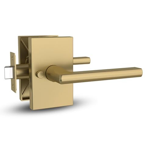 Mega Handles Glamor Privacy, Lever & Lock Door Handle Set for Hallway, Closet and Bathroom, Keyless Lock, Heavy Duty Door Levers, Fits All Standard Door Sizes, Screws Included - Satin Brass (1 Pack) - color: Satin Brass