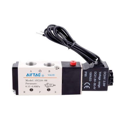 Solenoid Valve DC12V AirTAC 4V210-08 1/4"PT Outlet Wire Pneumatic Air 2 Position 5 Way Electric Single Coil Pilot-Operated - size: 1/4"PT, style: 4V210-08 DC12V Out of line