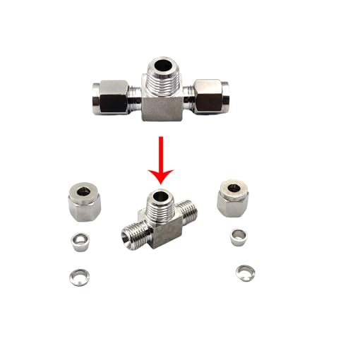 1 Pcs Stainless Steel 6mm Tube OD x 1/4 Inch NPT Male Thread Compression Tube Tee Fittings for Fuel, Oil, Gas, Water and Other Pipeline Systems