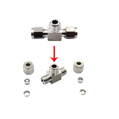 1 Pcs Stainless Steel 6mm Tube OD x 1/4 Inch NPT Male Thread Compression Tube Tee Fittings for Fuel, Oil, Gas, Water and Other Pipeline Systems