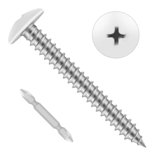 100 PCS #6 x 1 Wood Screws, Alloy Steel Truss Head Self Tapping Screws, White Head, Full Thread, Screwdriver Bit Included - color: White, size: #6 x 1"